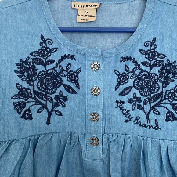 Lucky Brand Blue Floral Embroidered Longsleeve Chambray Dress - Picture 2 of 7